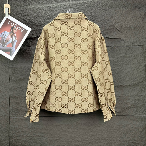 グッチ  フルプリントロゴラペルオックスフォード長袖シャツ