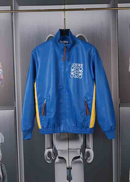 ロエベコピー オレンジ色のジッパー付きレザージャケット