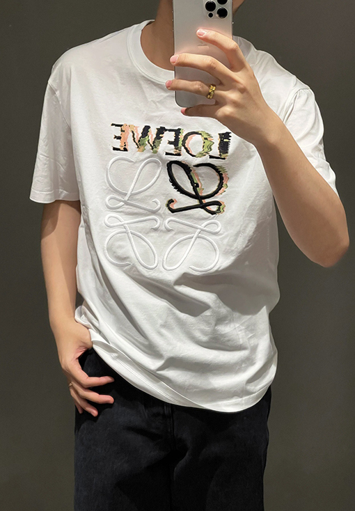 ロエベコピー カモフラージュプリント刺繍ロゴ半袖Tシャツ