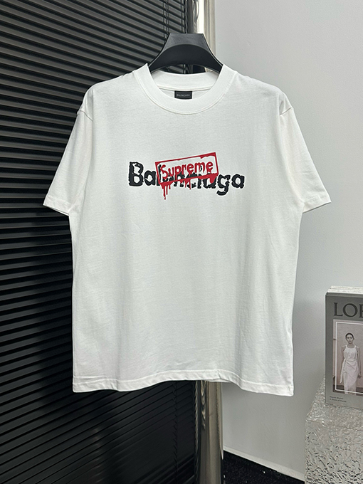 バレンシアガXシュプリーム コラボ落書きオフセット半袖Tシャツ