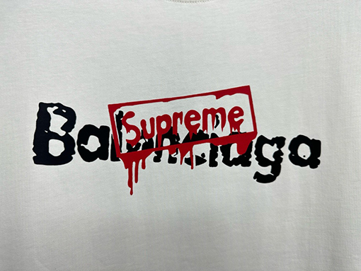 バレンシアガXシュプリーム コラボ落書きオフセット半袖Tシャツ