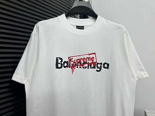 バレンシアガXシュプリーム コラボ落書きオフセット半袖Tシャツ