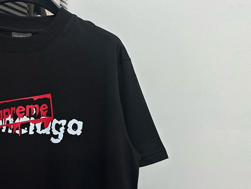 バレンシアガXシュプリーム コラボ落書きオフセット半袖Tシャツ