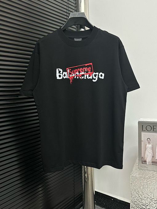 バレンシアガXシュプリーム コラボ落書きオフセット半袖Tシャツ