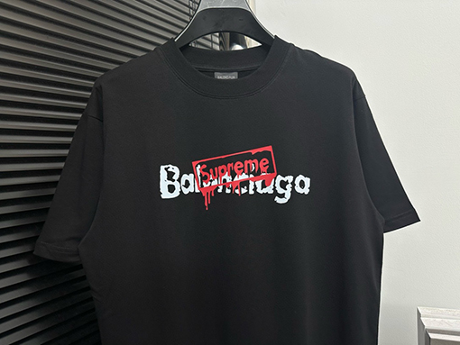 バレンシアガXシュプリーム コラボ落書きオフセット半袖Tシャツ