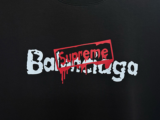 バレンシアガXシュプリーム コラボ落書きオフセット半袖Tシャツ