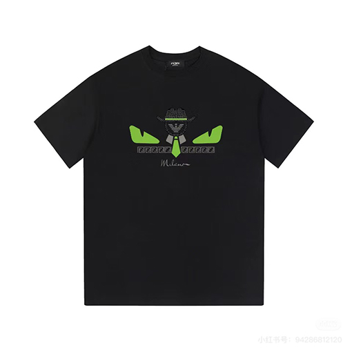 フェンディ カラーブロック文字プリント半袖Tシャツ