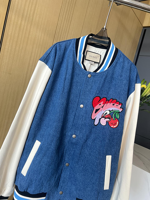 グッチ 新しいデニムデニムステッチベースボールジャケット
