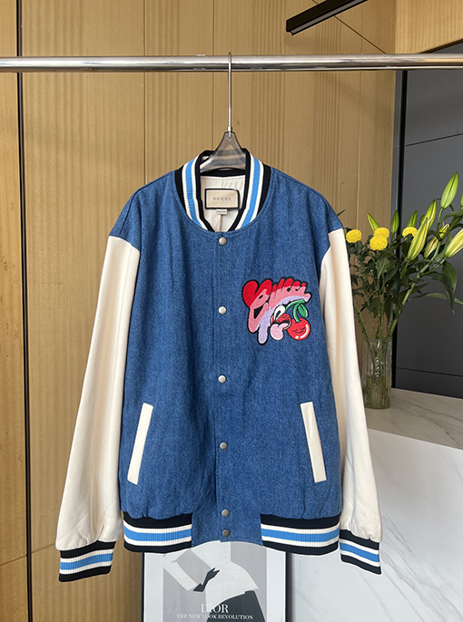 グッチ 新しいデニムデニムステッチベースボールジャケット
