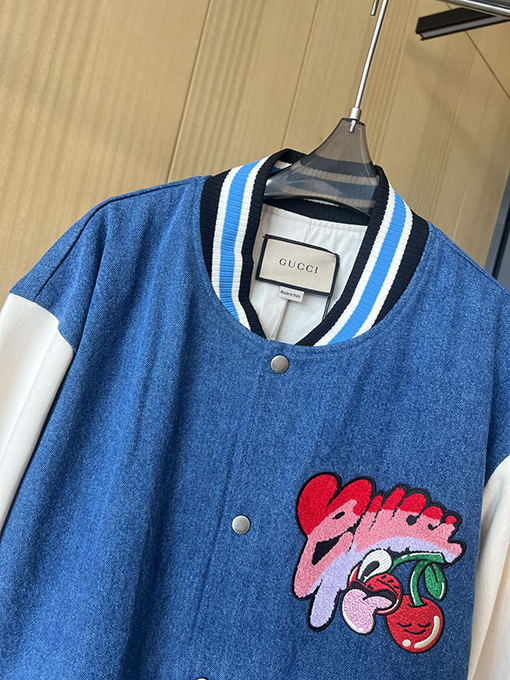グッチ 新しいデニムデニムステッチベースボールジャケット