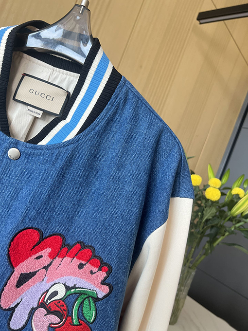 グッチ 新しいデニムデニムステッチベースボールジャケット