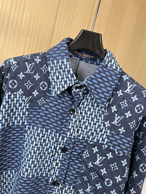 ルイヴィトン 新しいデニムデニムステッチ長袖シャツ