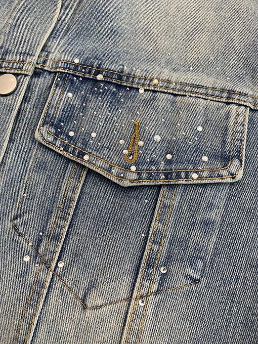 サンローラン 満天星ホットドリル刺繍 は古くて磨かれたフルドリルデニムコート