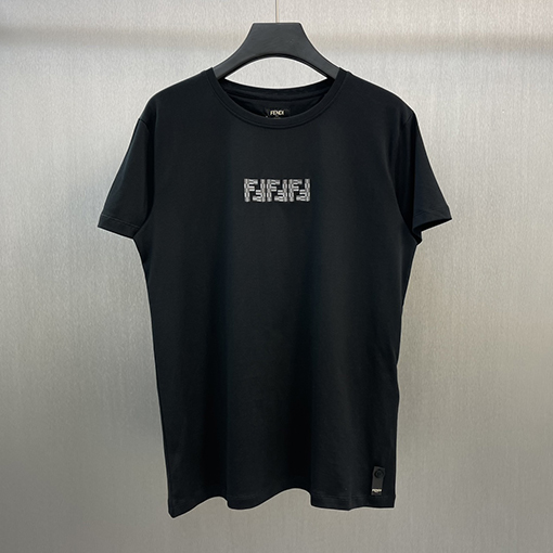 フェンディスーパーコピー 刺繍半袖ラウンドネックTシャツ