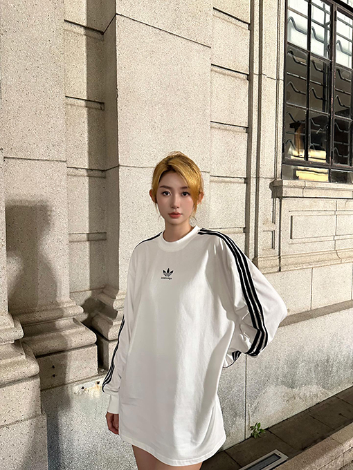 Balenciaga X Adidas スーパーコピー コラボレーションロゴプリント長袖シャツ