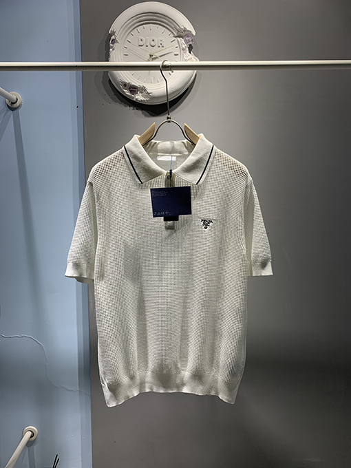 プラダ ファッションシルクコットンブレンドメッシュポロシャツ