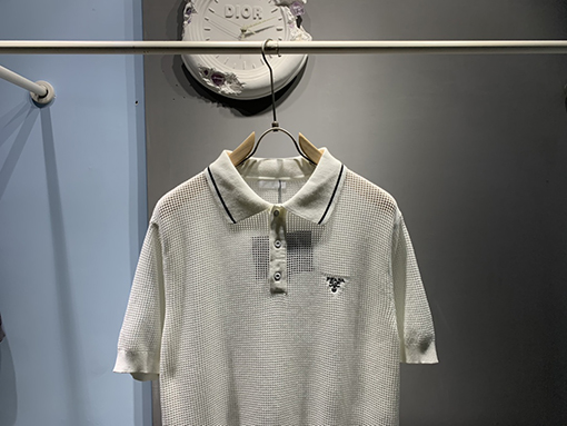 プラダ ファッションシルクコットンブレンドメッシュポロシャツ