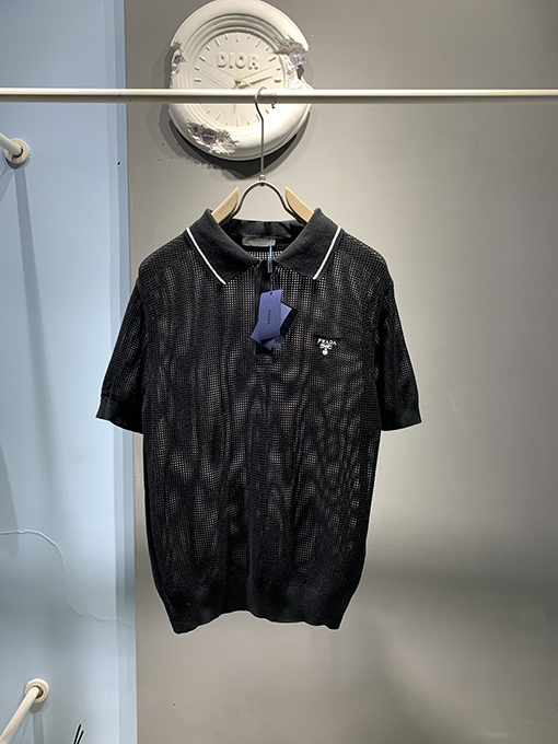 プラダ ファッションシルクコットンブレンドメッシュポロシャツ