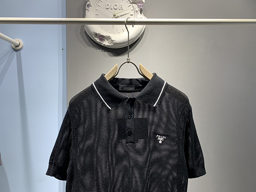 プラダ ファッションシルクコットンブレンドメッシュポロシャツ