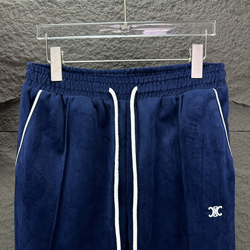 セリーヌ 新しいベルベット刺繍ロゴカップルストレートパンツ