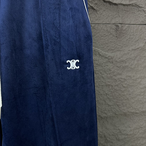 セリーヌ 新しいベルベット刺繍ロゴカップルストレートパンツ