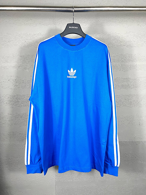 Balenciaga X Adidas クローバー3ストライプロゴプリント長袖シャツ