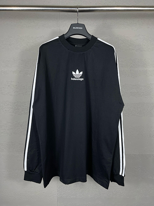 Balenciaga X Adidas クローバー3ストライプロゴプリント長袖シャツ