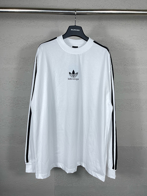Balenciaga X Adidas クローバー3ストライプロゴプリント長袖シャツ