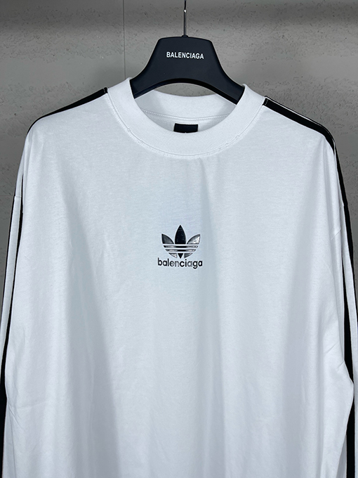 Balenciaga X Adidas クローバー3ストライプロゴプリント長袖シャツ