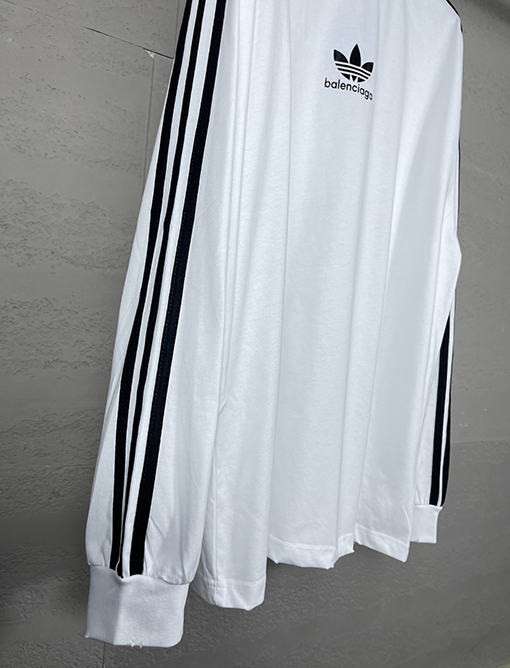 Balenciaga X Adidas クローバー3ストライプロゴプリント長袖シャツ
