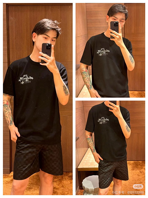 ルイヴィトン アルファベットロゴロゴ刺繍ホットダイヤモンド半袖Tシャツ