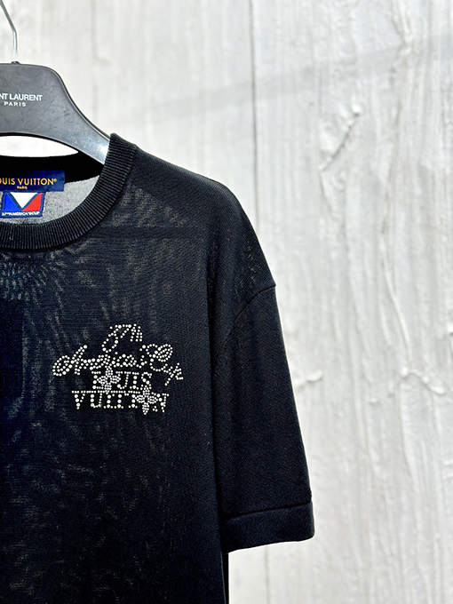 ルイヴィトン アルファベットロゴロゴ刺繍ホットダイヤモンド半袖Tシャツ