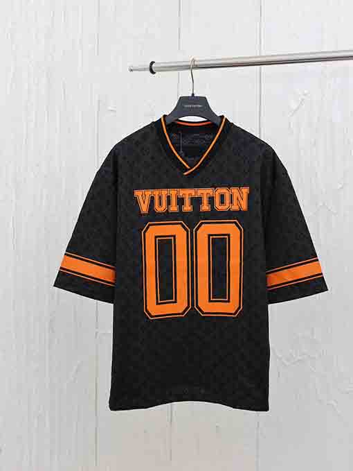 ルイヴィトンスーパーコピー  V ネックジャカード半袖Tシャツ