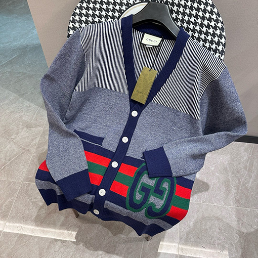 グッチコピー  シングルブレストのパッチワークカジュアルニット