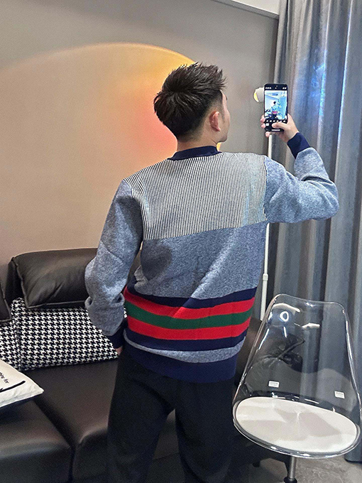 グッチコピー  シングルブレストのパッチワークカジュアルニット