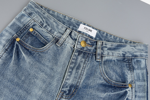 セリーヌ 新しいロゴプリントレースデニムストレートパンツ