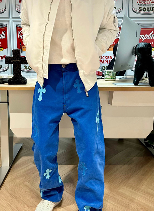 クロムハーツコピー  CHロンドン限定ドーパミンブルーのパッチワークジーンズ