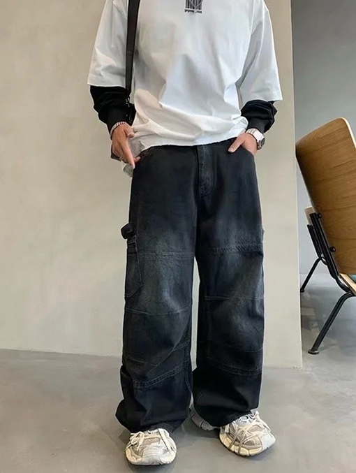 バレンシアガ 新作カーゴブラックソフト左ツイルデニムワークパンツ