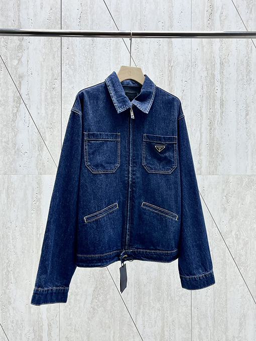 プラダコピー 24Fw 胸の三角マークデニムジャケット