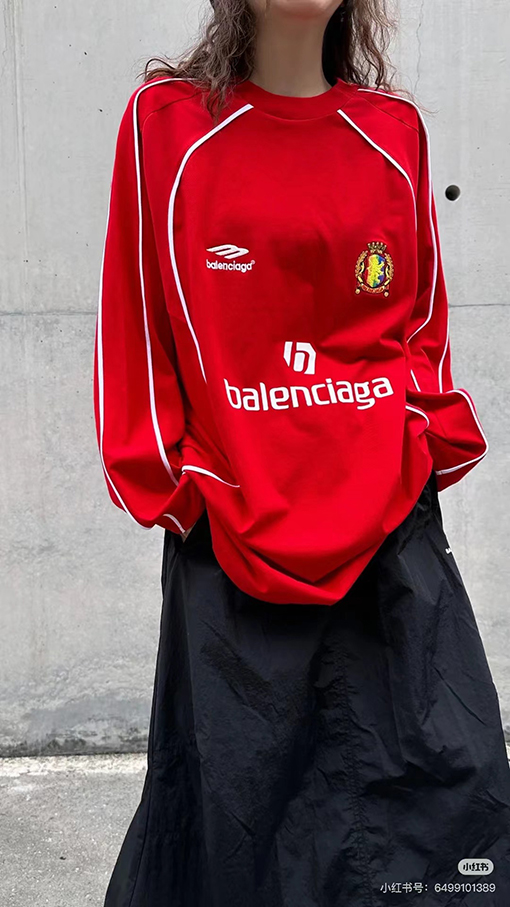 バレンシアガ コラボレーションサッカースポーツウェアロゴ刺繍プリント長袖シャツ