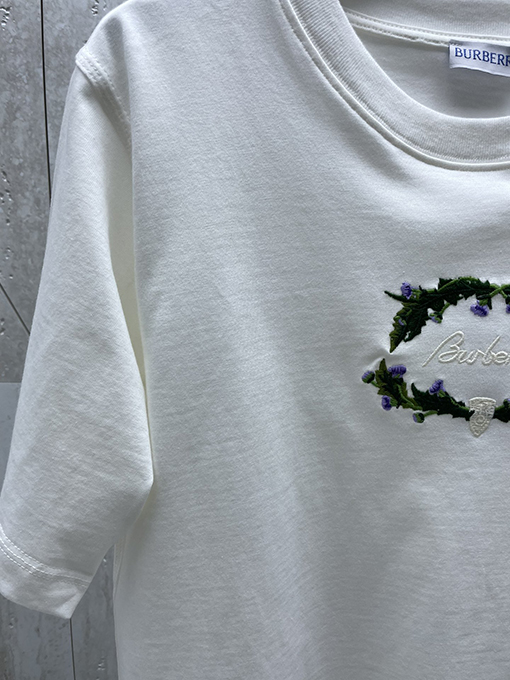バーバリー レディース  花卉刺繍ロゴショートスリーブシャツ