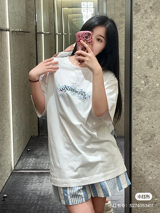 ジバンシイスーパーコピー 刺繍プリント半袖Tシャツ