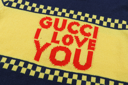グッチコピー クイエローチェックiloveyouジャカードクルーネックセーター