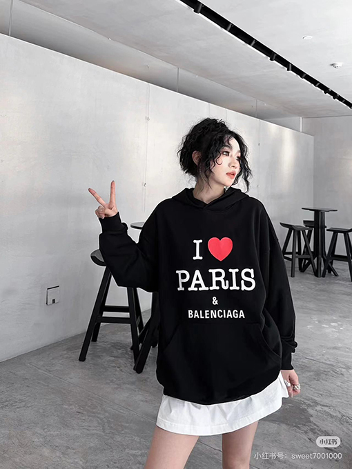 バレンシアガ フロント I Love Paris & Balencia アートプリントパーカー