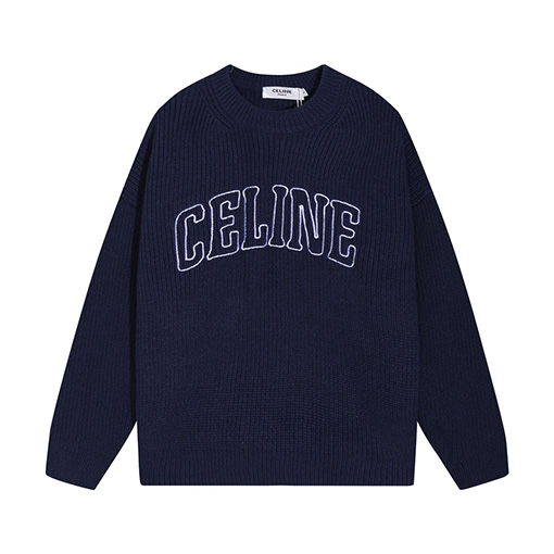 セリーヌコピー 胸に刺繍文字クルーネックウールセーター