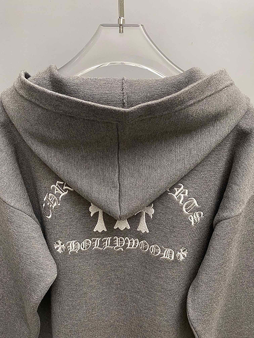 クロムハーツコピー 新しいクロス文字刺繍フード付きジッパーニットセーター