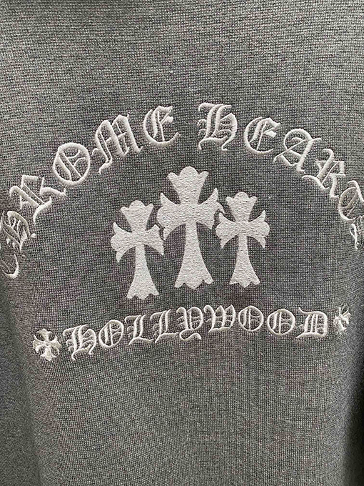 クロムハーツコピー 新しいクロス文字刺繍フード付きジッパーニットセーター