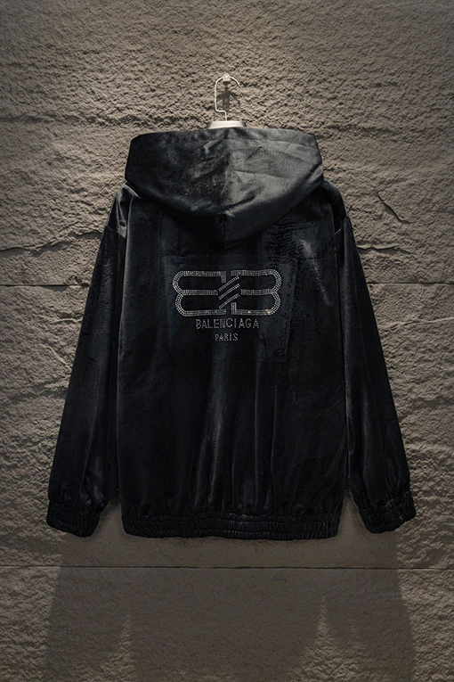 バレンシアガ ダブルBホットダイヤモンドビロードジッパーパーカー