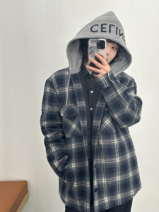 セリーヌ 24 FW 新しいチェック柄カシミヤアルファベットフードコート