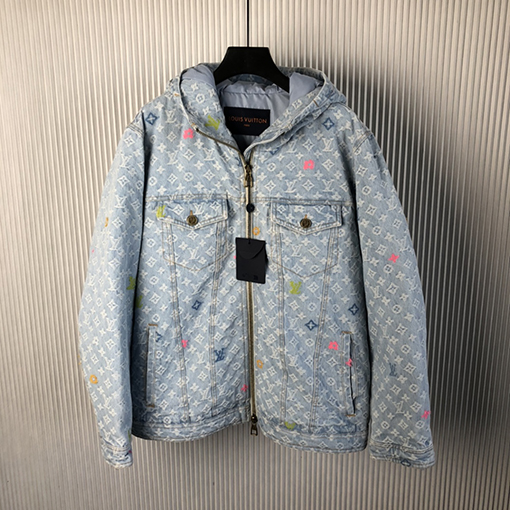 ルイヴィトン 24 FW 新しい老花デニムフードダウンジャケット